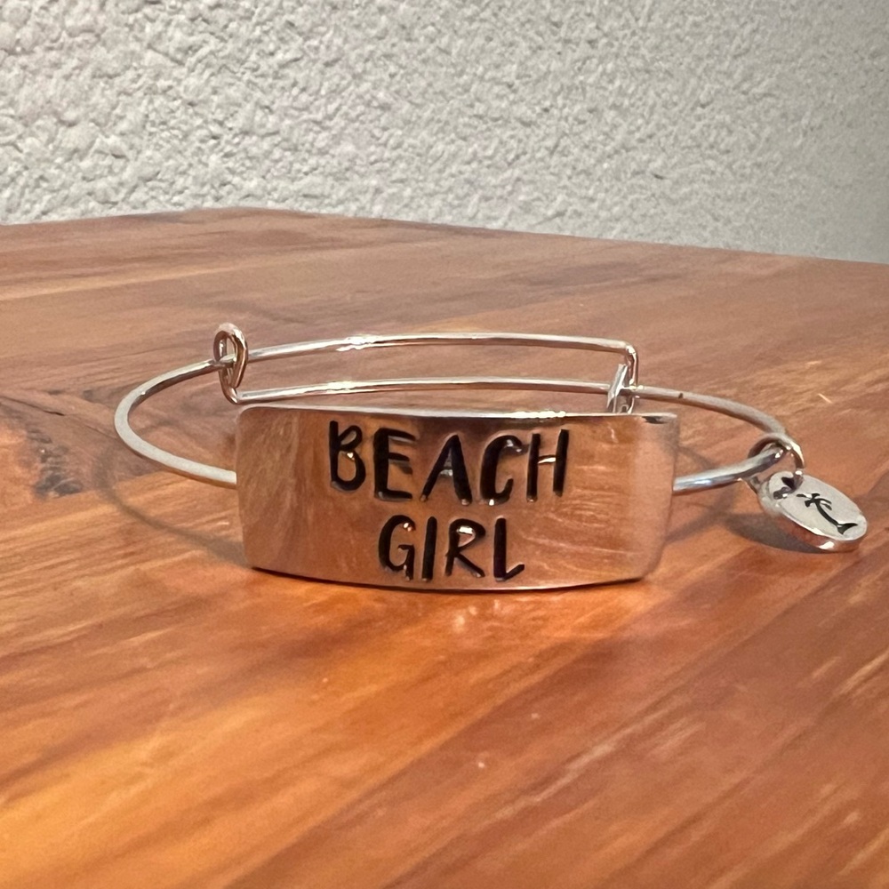 Beach Girl Adjustable Bracelet with Palm Tree Charm - Silver tone